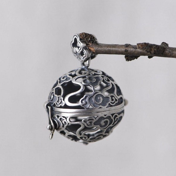 Sterling Silver Ball Locket Charm Pendant, Diffuser Locket, Prayer Box, Memory Ball Locket, Hollow Ball locket