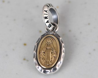 Sterling Silver Virgin Mary Necklace Pendant, Virgin Mary Pendant Charm, Religious Jewelry, Religious Pendant, Miraculous Medal