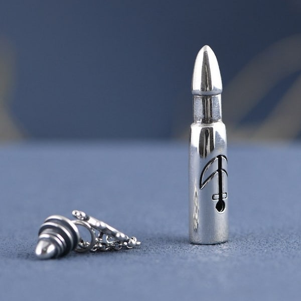 Sterling Silver Bullet Necklace Pendant, Bullet Charm, Bullet Jewelry, Weapon Charm, Ammunition Charm, Military Gift