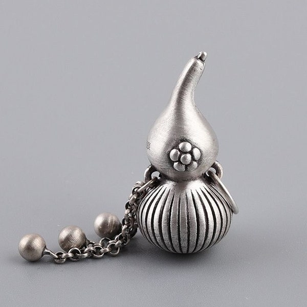 990 Sterling Silver Gourd Necklace Pendant, Gourd Tassel Charm, Gourd Art, Mate Gourd Pendant, Good Luck Pendant