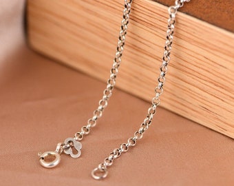 Sterling Silver Rolo Chain 2.5mm 30inch, Rolo Chain Necklace, Vintage Necklace Chain, Long Silver Chain