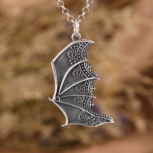 Sterling Silver Bat Pendant, Flying Bat Jewelry, Bat Wing Pendant, Halloween Pendant, Animal Pendant, Gothic Jewelry, Goth Gift