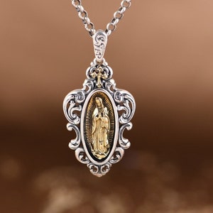 Collier pendentif Vierge Marie en argent sterling, pendentif Dame de Guadalupe, pendentif médaille miraculeuse, pendentifs amoureux, bijoux religieux