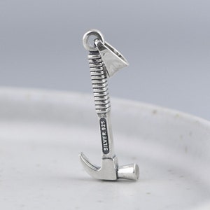 Sterling Silver Hammer Charm, Silver Hammering Tool, Hammer Necklace Pendant, Hammer Jewelry, Tiny Tool Charm, Handyman Gift