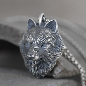 Sterling Silver Wolf Pendant, Wolf Charm, Wolf Jewelry, Wolf Head Pendant, Animal Pendant, Viking Jewelry, Wolf Amulet, Wolf Gift