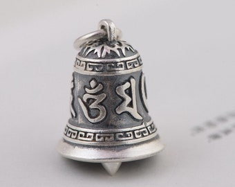 Colgante de collar de campana antigua de plata de ley 990, encanto colgante de campana, colgante de campana vintage, colgante de campana de dedal