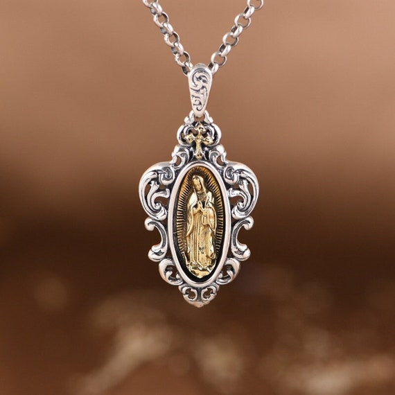 Virgin Mary Sterling Silver Necklace Pendant, Lady Of Guadalupe Pendant, Miraculous Medal Pendant, Lovers Pendants, Religious Jewelry