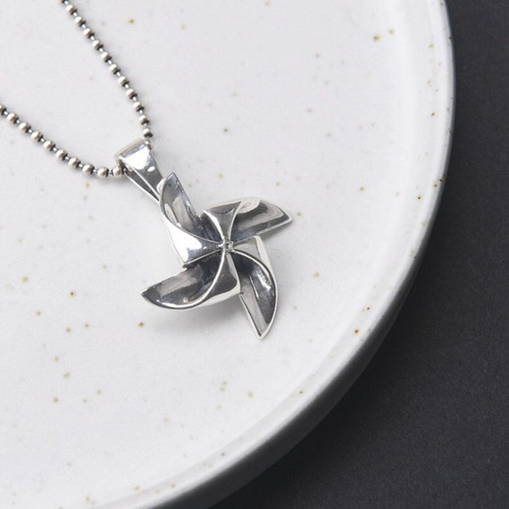 Sterling Silver Pinwheel Necklace Pendant, Pinwheel Charm Pendant, Wind Turbine Necklace Pendant, Wind Mill Pendant, Pinwheel Jewelry