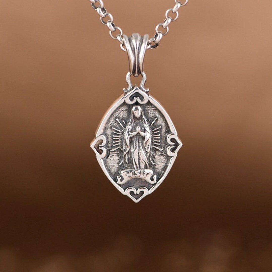 Sterling Silver Virgin Mary Pendant Charm Religious Jewelry Etsy