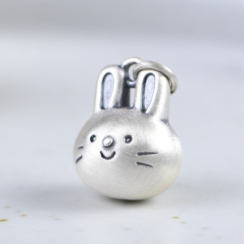 990 Sterling Silver White Rabbit Necklace Pendant, Silver Rabbit Zodiac Charm, Silver Animal Jewelry image 2