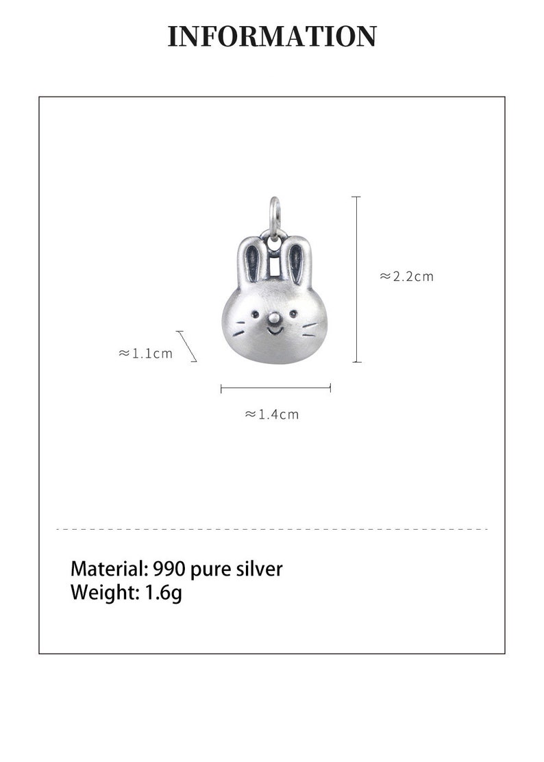 990 Sterling Silver White Rabbit Necklace Pendant, Silver Rabbit Zodiac Charm, Silver Animal Jewelry image 8