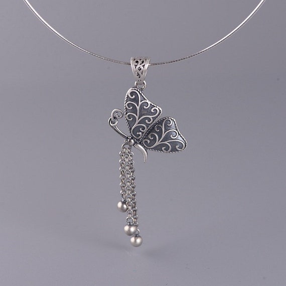 Sterling Silver Butterfly Necklace Pendant, Vintage