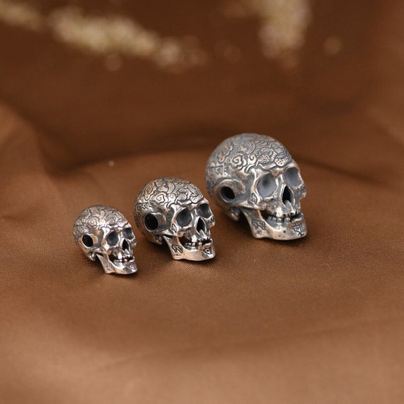 Sterling Silver Skull Beads, Skull Bracelet Charm, Skull Pendant Charm, Skull Jewelry, Day Of The Dead, Halloween Beads, Skull Head Beads