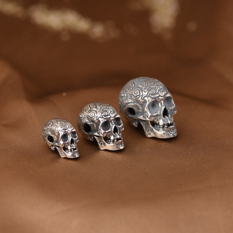 925 Sterling Silver Human Skull Beads Open Jaw Skull Accessories Super  Realistic