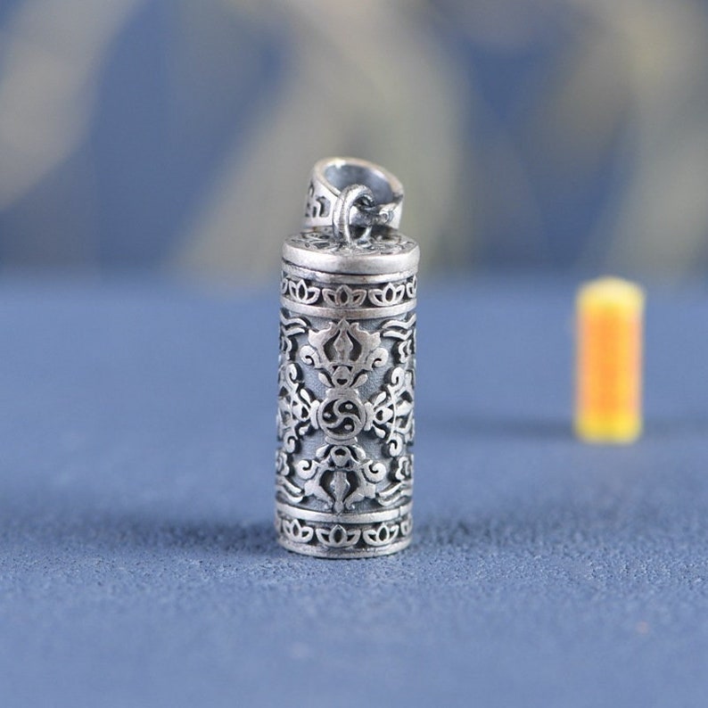 Pendentif boîte de prière en argent sterling 990, pendentif boîte à souhaits, pendentif médaillon, boîte de prière tibétaine, boîte de gardien secret, bijoux mantra image 1