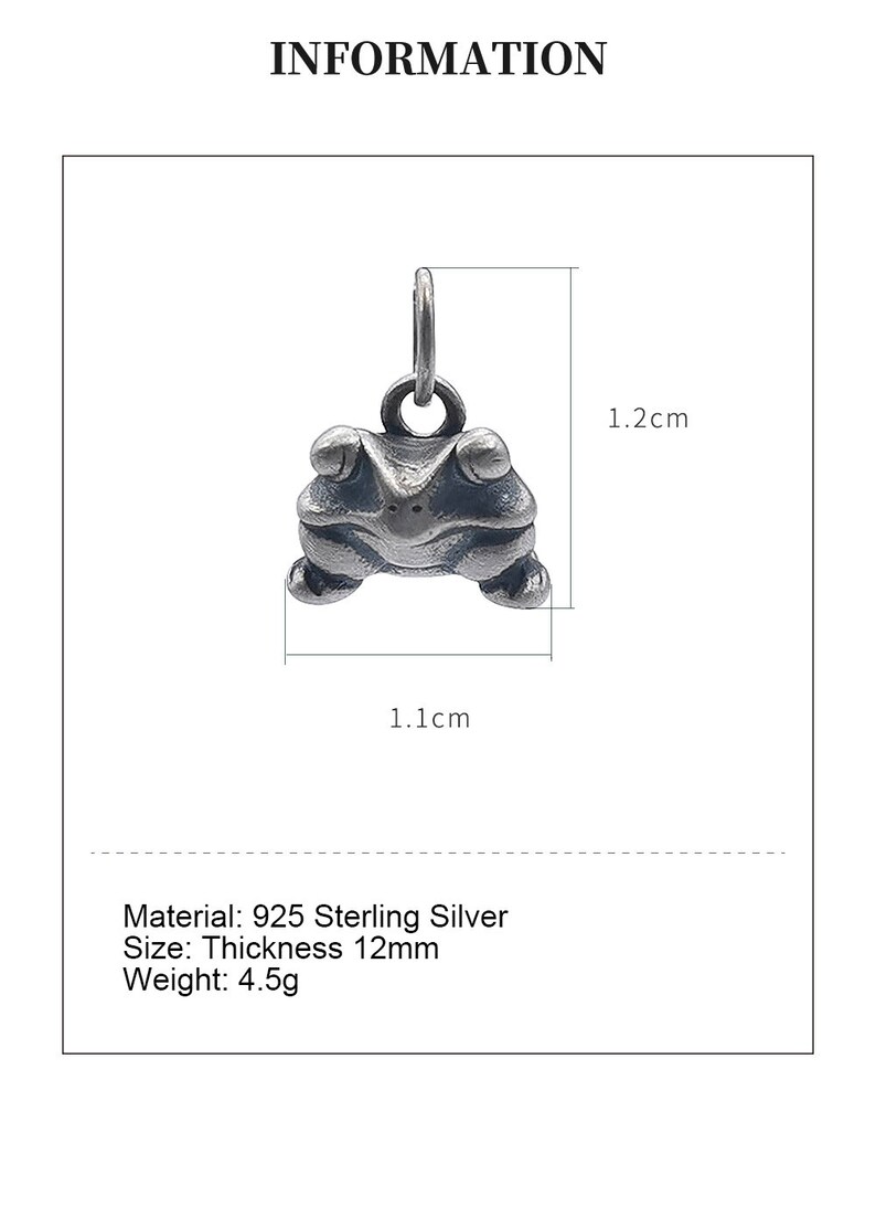 Sterling Silver 3D Frog Necklace Pendant, Cute Frog Charm, Frog Animal Charm image 7