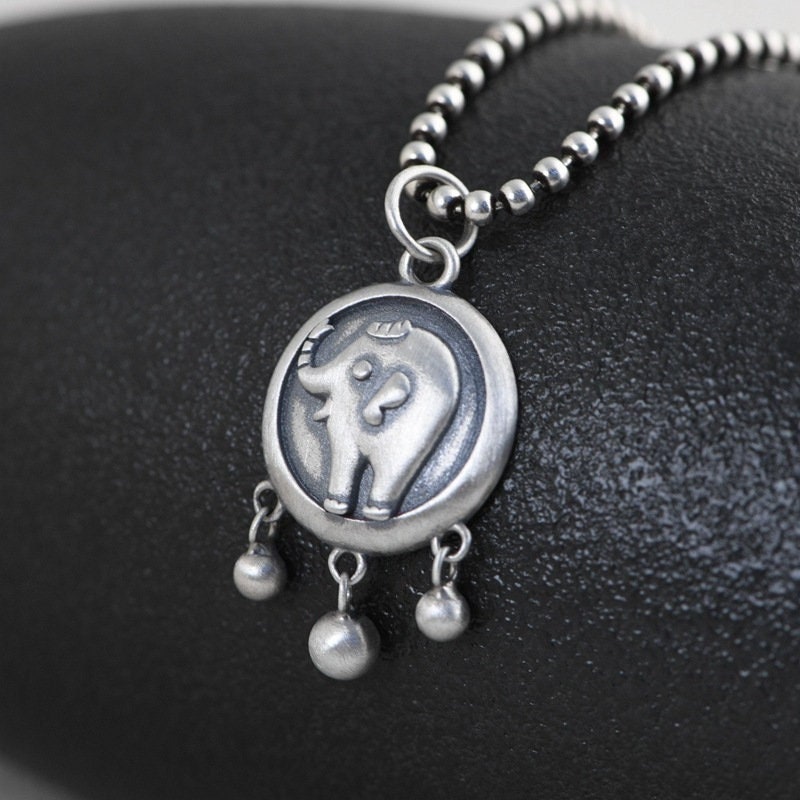 sterling Silver Lucky Elephant Coin Necklace Pendant, Kawaii Charm