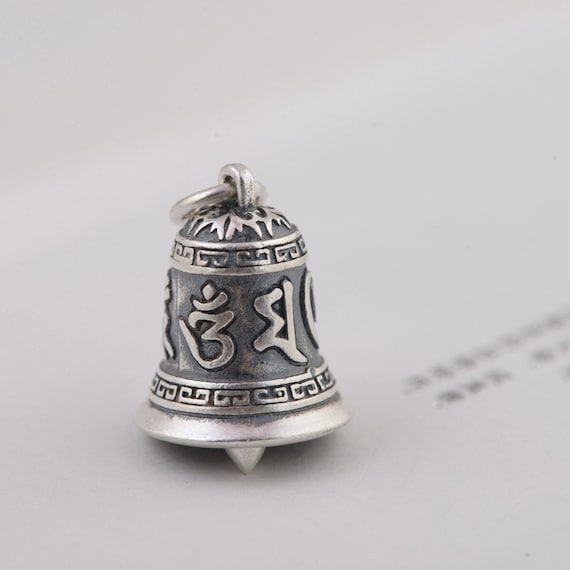 990 Sterling Silver Antique Bell Necklace Pendant, Bell Pendant Charm, Vintage Bell Pendant, Thimble Bell Pendant