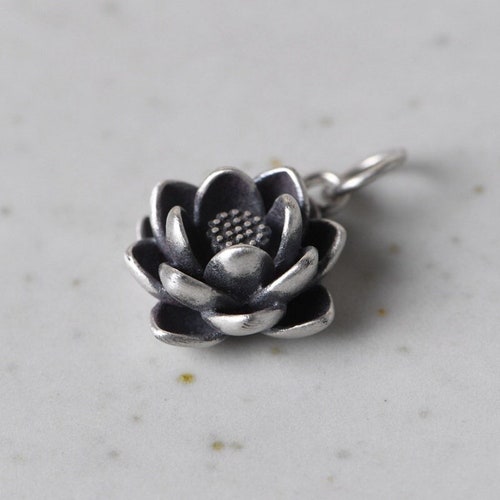 Sterling Silver Lotus Charm, Lotus Pendant Charm, Lotus Flower Charm, Lotus Bracelet Charm, Lotus Jewelry, Flower Charm, Small Lotus Charm
