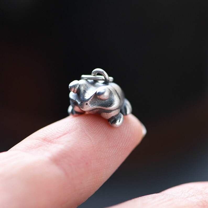 Sterling Silver 3D Frog Necklace Pendant, Cute Frog Charm, Frog Animal Charm image 5
