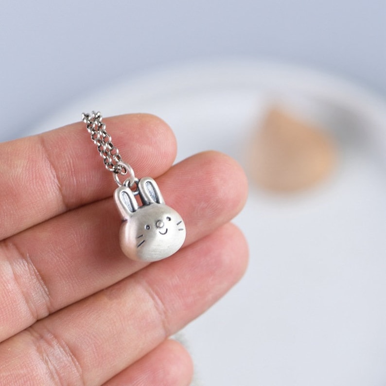 990 Sterling Silver White Rabbit Necklace Pendant, Silver Rabbit Zodiac Charm, Silver Animal Jewelry image 4