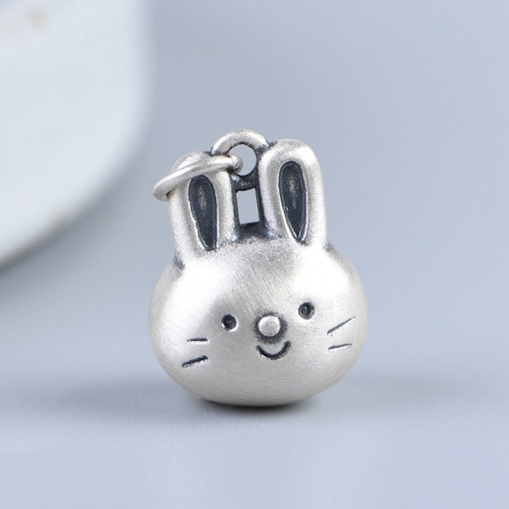 990 Sterling Silver White Rabbit Necklace Pendant, Silver Rabbit Zodiac Charm, Silver Animal Jewelry