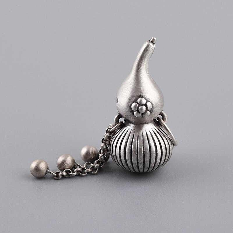 Pendentif collier gourde en argent sterling 990, breloque pompon gourde, art gourde, pendentif gourde compagnon, pendentif porte-bonheur