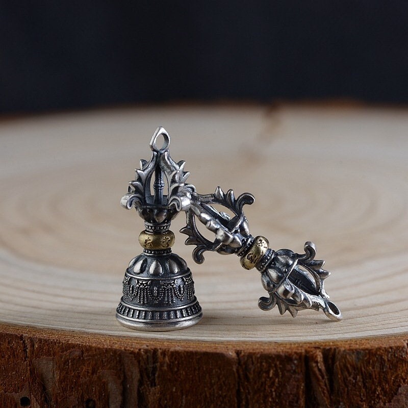 Sterling Silver Vajra Bell, Vintage Vajra Pendant, Vajra Bell Charm,…