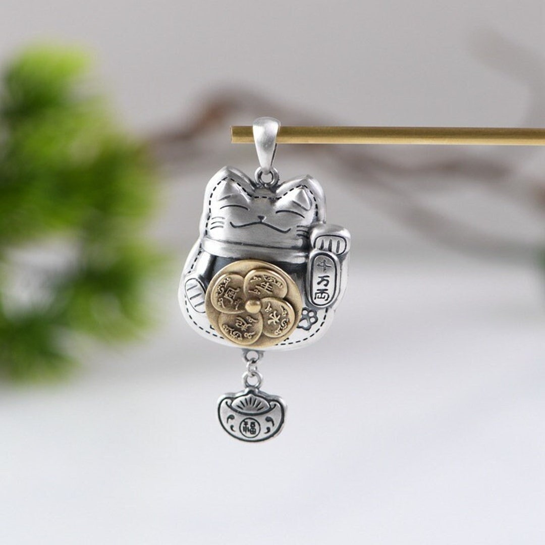 990 Sterling Silver Maneki Neko Necklace Pendant Maneki Neko - Etsy