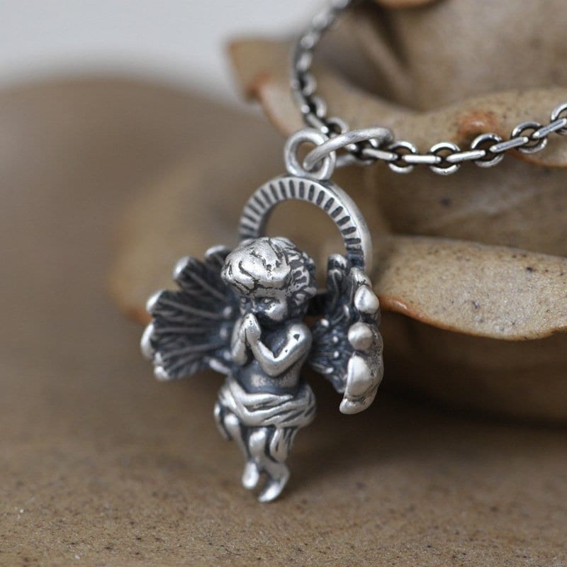 Pendentif Ange 3D En Argent Véritable 925 - Collier Avec écrin, Neuf Avec étiquettes
