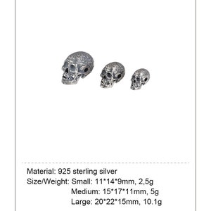 Sterling Silver Skull Beads, Skull Bracelet Charm, Skull Pendant Charm, Skull Jewelry, Day Of The Dead, Halloween Beads, Skull Head Beads image 8