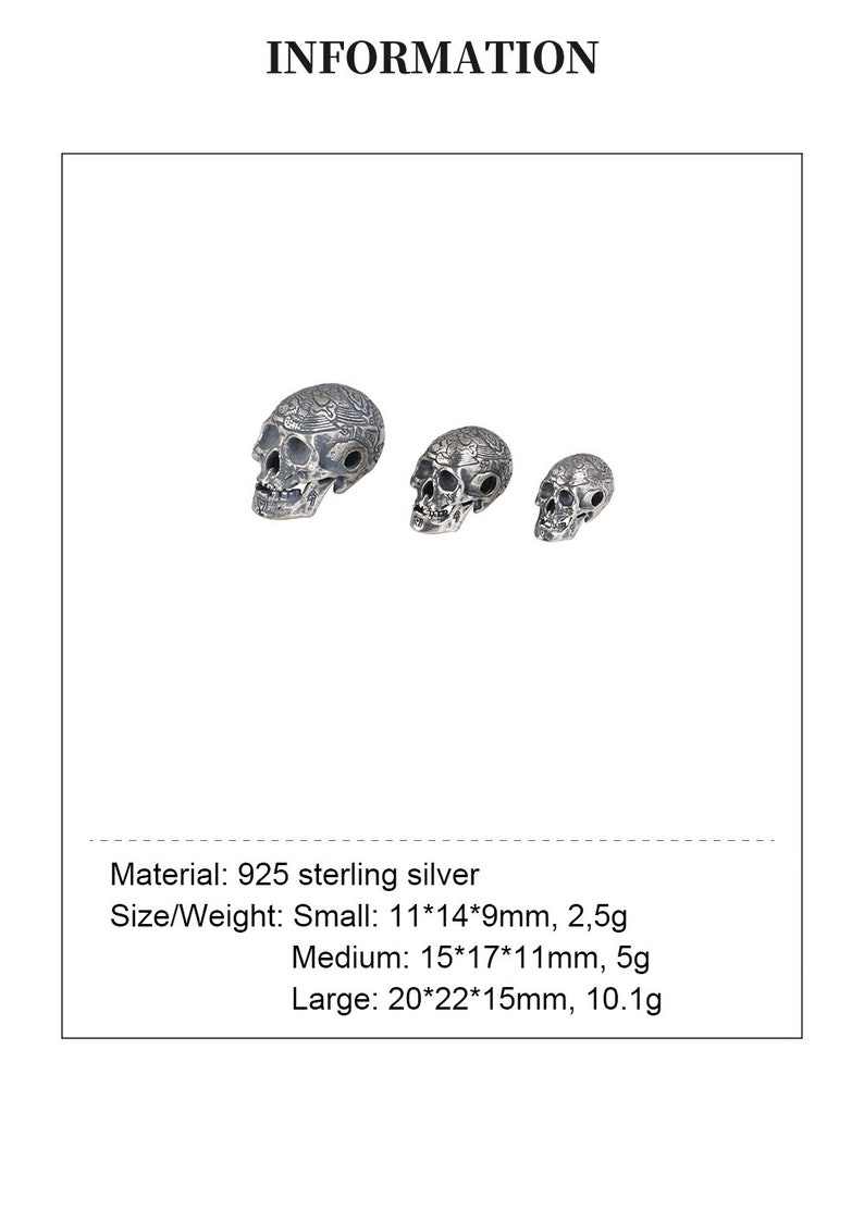 Sterling Silver Skull Beads, Skull Bracelet Charm, Skull Pendant Charm, Skull Jewelry, Day Of The Dead, Halloween Beads, Skull Head Beads image 8