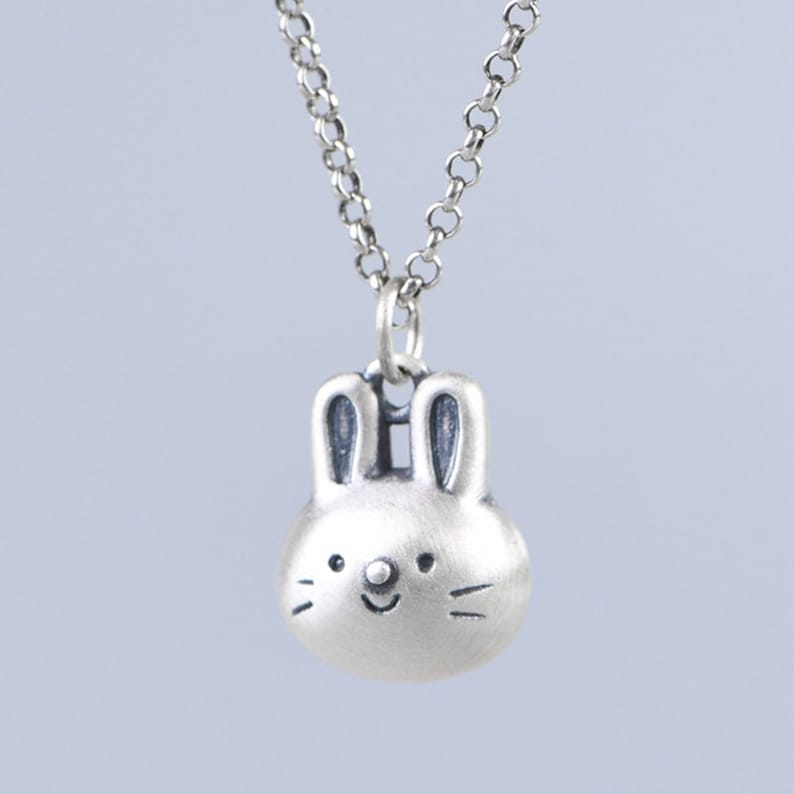 990 Sterling Silver White Rabbit Necklace Pendant, Silver Rabbit Zodiac Charm, Silver Animal Jewelry image 3