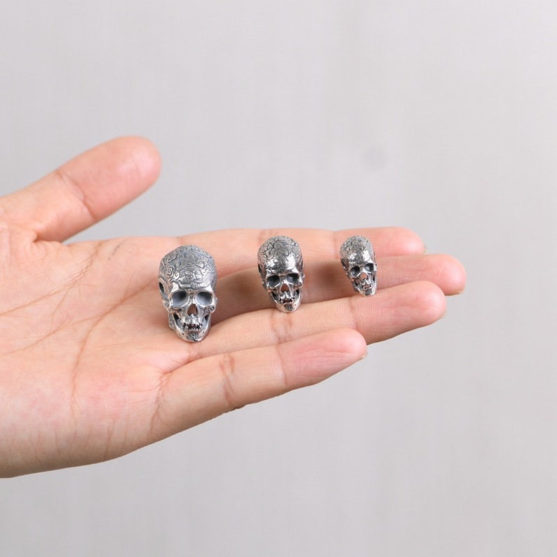 Sterling Silver Skull Beads, Skull Bracelet Charm, Skull Pendant Charm, Skull Jewelry, Day Of The Dead, Halloween Beads, Skull Head Beads image 6