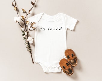 So Loved Bodysuit, Bodysuit, Baby outfit, Baby One piece, Coming home out fit, Baby, Pregnancy Announcement, Baby Announcemen, boho babe