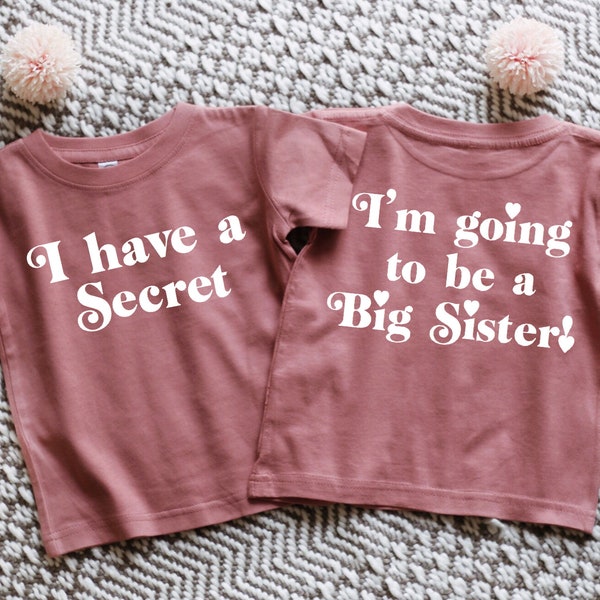 I have a secret, im going to be a big sister, Big Sister Shirt, Big Sister T-shirt, Big Sister Mauve T-shirt, Pregnancy Announcement