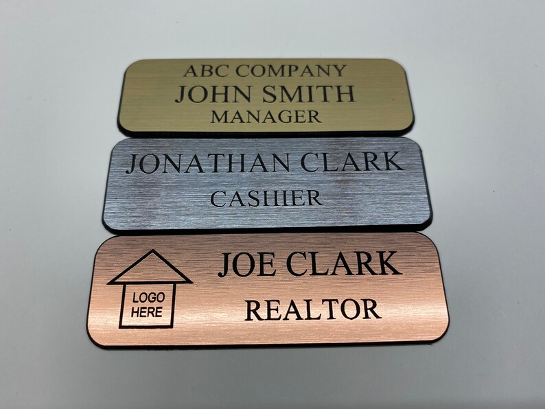 Personalized Engraved Plastic Name Plates & Name Badges Machine Cut Beveled Edges With Round