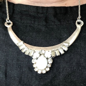 Silver Collar with Vintage Mid Century Weiss rhinestones, emerald cut, and vintage collage, lobster claw clasp, 1940s