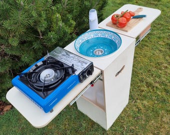 Portable camping sink unit, usb battery tap