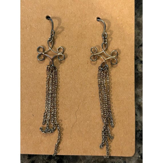 Handmade Silver Tone Dangle Chain Chandelier Earr… - image 1