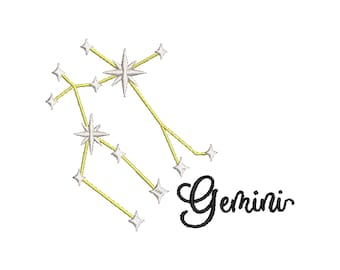 Gemini Astrology Constellation Machine Embroidery Design. Multiple Sizes