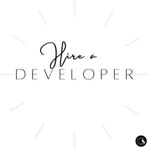 May include: White background with the text "Hire a DEVELOPER" in black. The word "Hire" is in a cursive font, and "a DEVELOPER" is in a sans-serif font. Light gray lines radiate from the center.