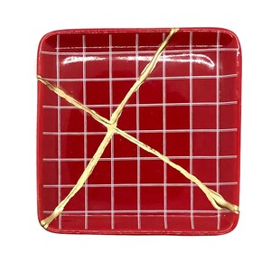 Red Ceramic Jewelry Tray | Zero Waste Objects | Kintsukuroi | Kintsugi | Ceramic Trinket Tray | Sustainable Decor | Jewelry Holder | Decor