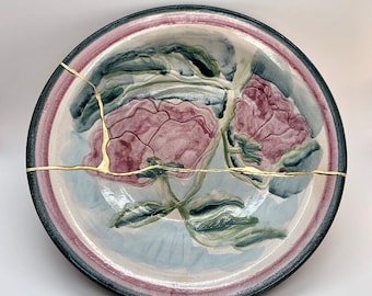 Studio Pottery | Floral Bowl |Terracotta Kintsugi Repair Ceramic Bowl | Golden Repair | Kintsugi Home Decor | Flower Decor | Zero Waste Art