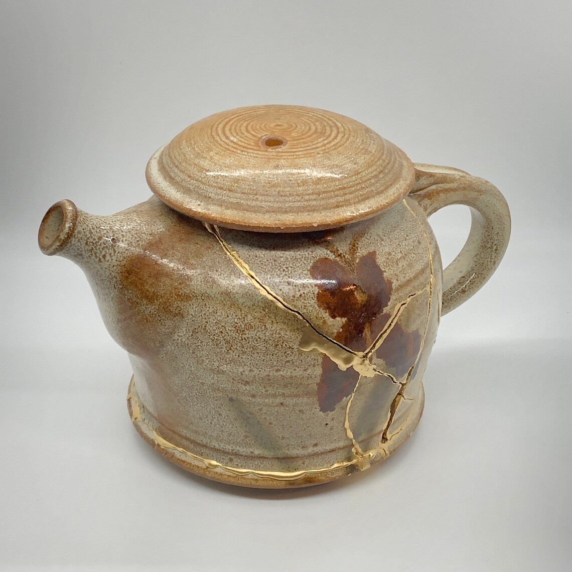 Brown Handmade Kintsugi Teapot Studio Pottery Handmade Etsy