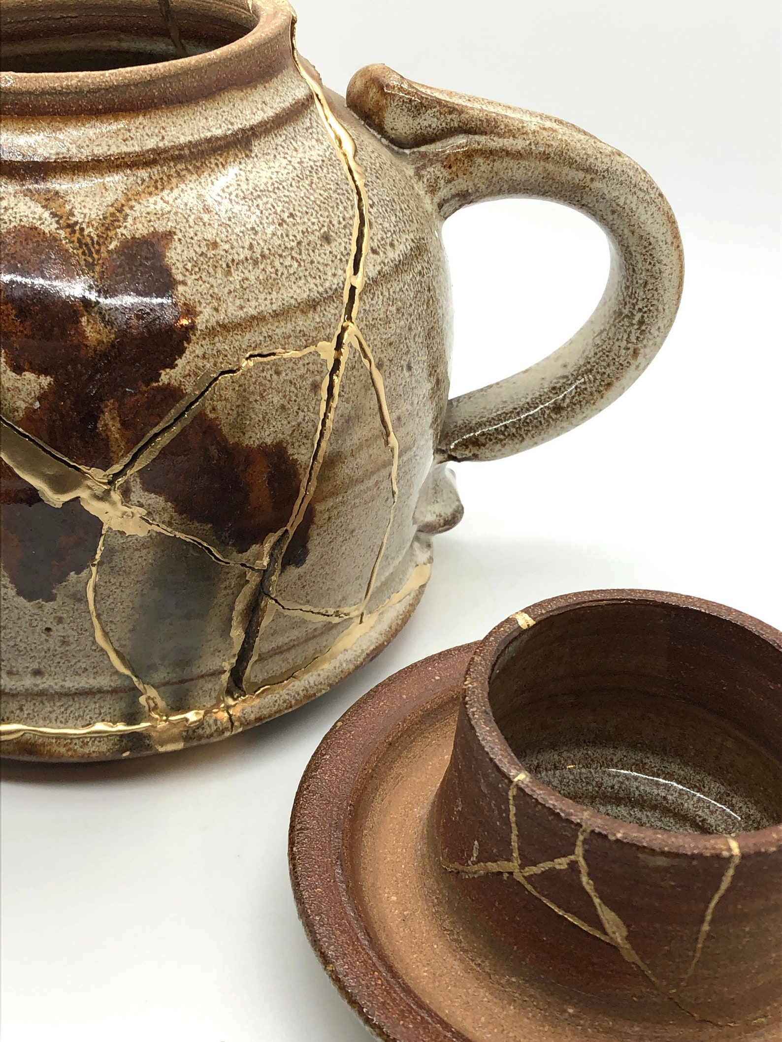 Brown Handmade Kintsugi Teapot Studio Pottery Handmade Etsy