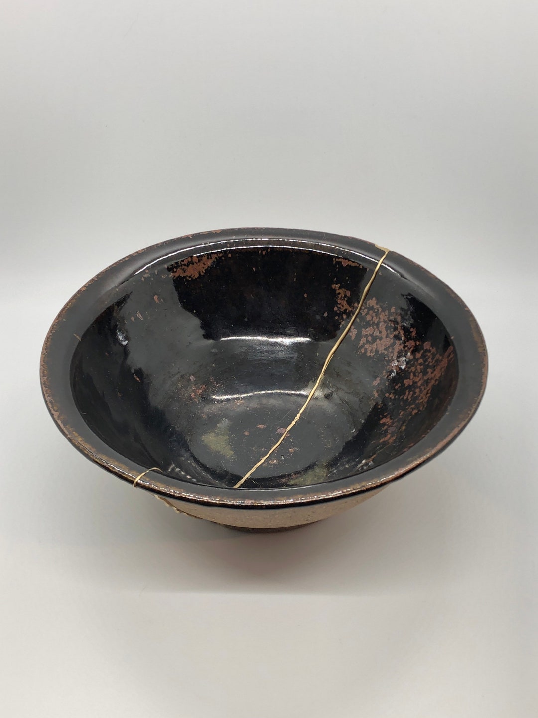 Large Kintsugi Stoneware Bowl | Home Decor | Black Ceramics | Handmade ...