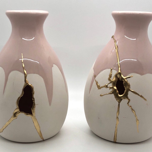 Pink Kintsugi Vase | Pink Isaac Mizrahi Loves xo, Sienna Drip Vase | Kintsukuroi | Zen Sustainable Art | Zero Waste | Wabi Sabi | Zen | Gold