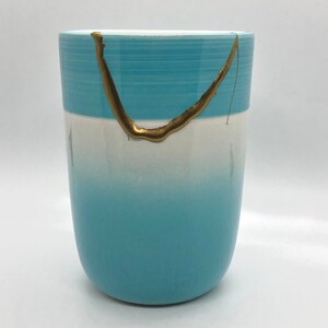 Zero Waste Objects | Light Blue Planter | Vase | Modern Vase with Kintsugi Gold Repair | Kintsukuroi | Modern Decor | Zero Waste | Zen