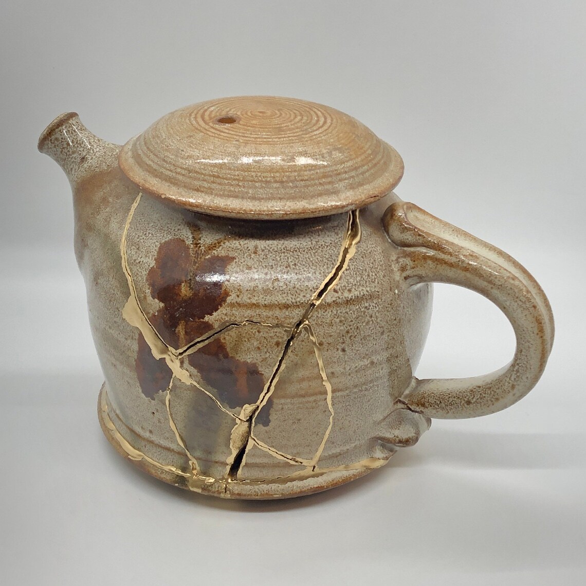 Brown Handmade Kintsugi Teapot Studio Pottery Handmade Etsy